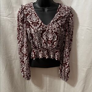 Anthropologie Burgundy and White Patterned Blouse